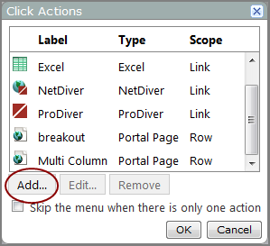 An example of a Click Actions dialog box.