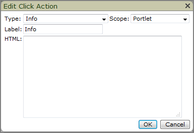 Edit click action dialog box showing default settings.