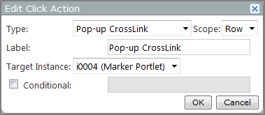 An example of an edit click action, pop-up CrossLink dialog box.