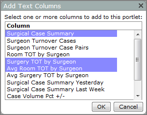 An example of the add text columns dialog box with three columns selected.