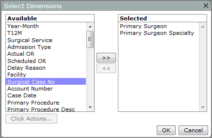 Example of a Select Dimensions dialog box.