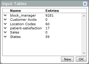 Example of an Input Tables list.