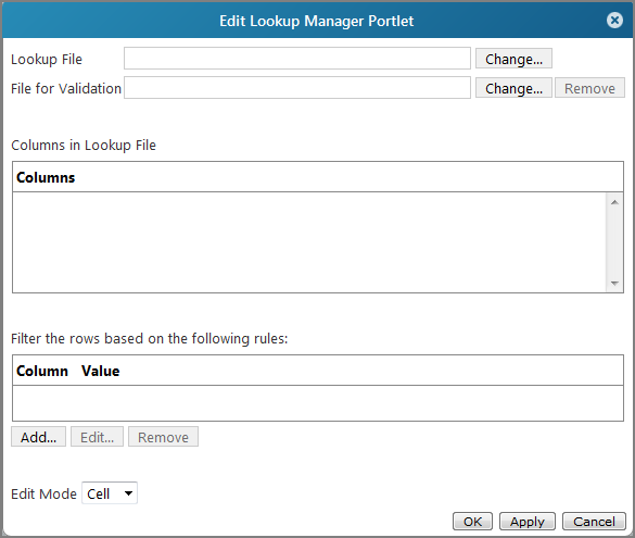 Edit Lookup Manager Portlet dialog box.