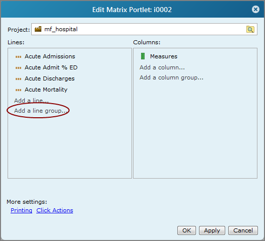 An example of a page in the Edit matrix portlet wizard showing the add a category option.