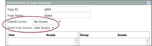 Environment access settings dialog box.