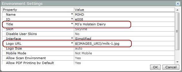 Environment settings dialog box.