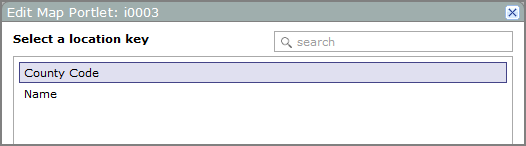 Edit map portlet, select a location key dialog box.