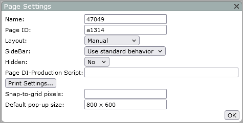Page settings dialog box