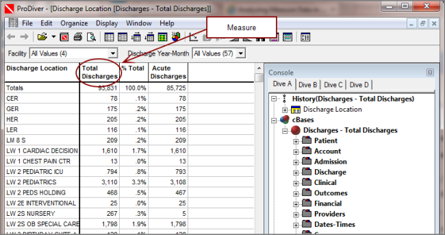 An example of ProDiver displaying measure data.