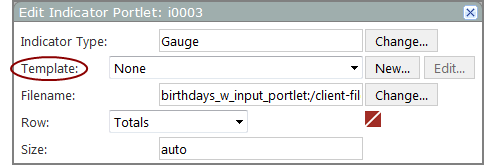 Part of an edit indicator portlet dialog box showing the location of the template option.