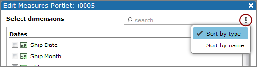 Location of the menu icon and sort options.