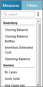 Self service Measures and Filters tabs.