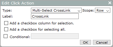 An example of an Edit Click Action, Multi-Select CrossLink dialog box.