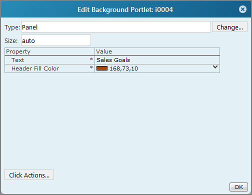 Edit Background portlet dialog box with the type set to panel.