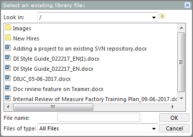 An example of the select an existing library file dialog box.