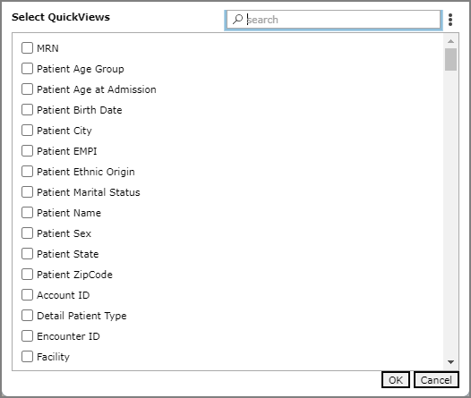 Select QuickViews dialog box.