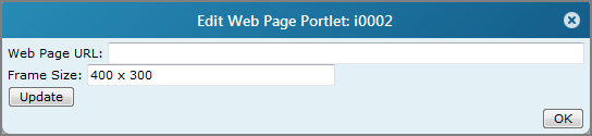 Edit web page portlet dialog box showing default settings. 