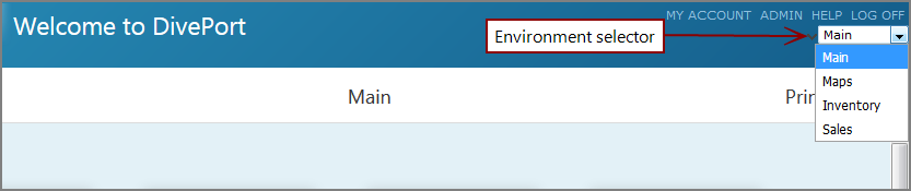 Location of environment selector list.