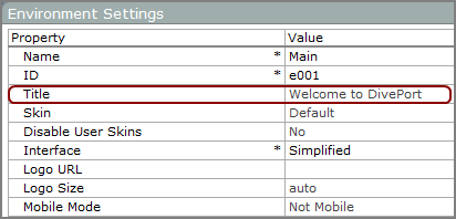 Environment settings dialog box.