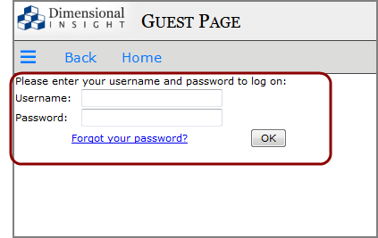 Guest user log on page.