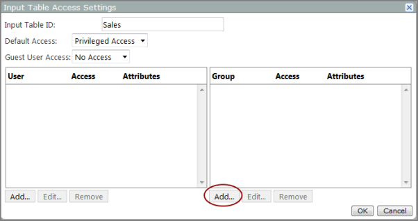 An example of an Input Table Access Settings dialog box.