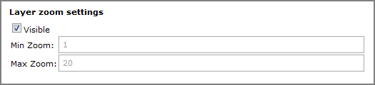 Edit map portlet, layer zoom settings dialog box.