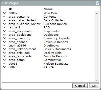 Example of a list pages dialog box.