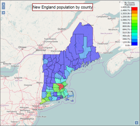 Example of a border map showing New England population by county,