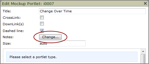 Location of the change option on the mockup portlet dialog box.