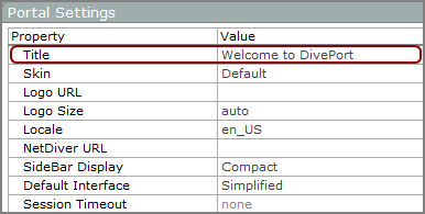 Portal settings dialog box.