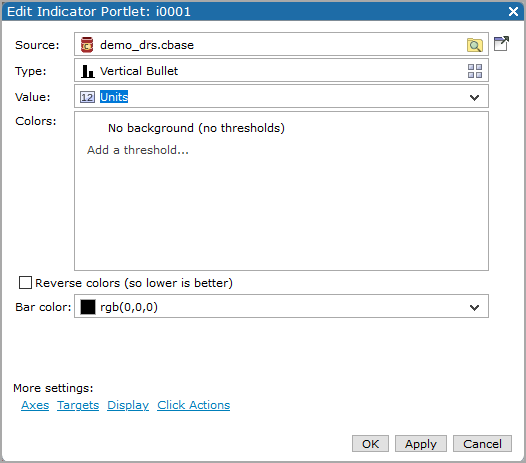 Edit Indicator Portlet wizard for a vertical bullet.