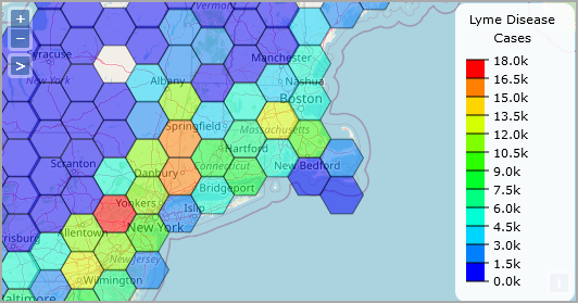 Hexbin map of US north east area