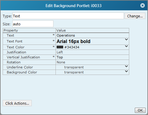 Edit Background portlet dialog box with the type set to text.