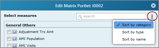 Edit Matrix portlet dialog box showing the location of the menu icon.