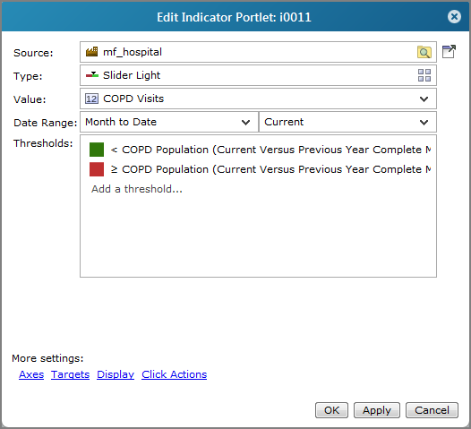 Edit indicator portlet, slider light dialog box.