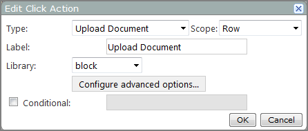 Edit click action, upload document dialog box.