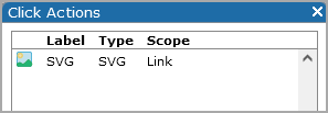 Click actions dialog box showing added svg click action.
