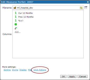 Edit measures portlet dialog box.