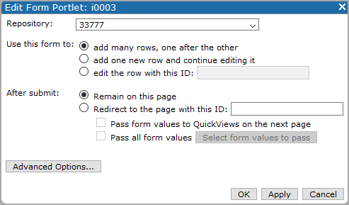 Edit form portlet dialog box.