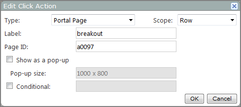 Edit click action dialog box.