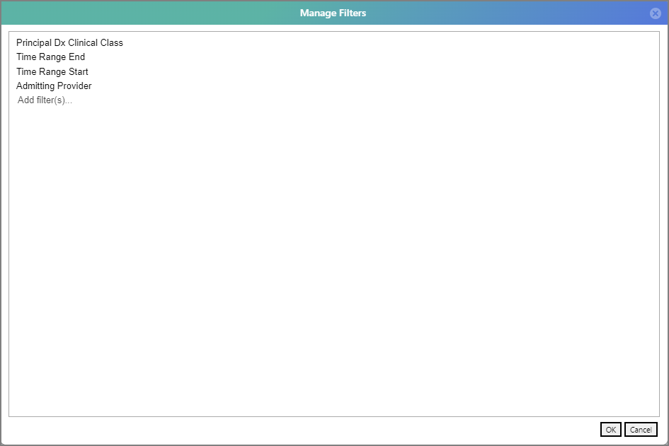 The list of added QuickView values in the Manage Filters dialog box.