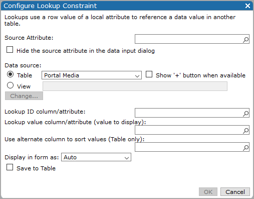  Configure lookup constraint dialog box. 