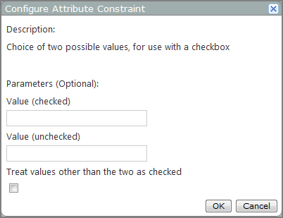 Configure Attribute Constraint dialog box for Boolean values.