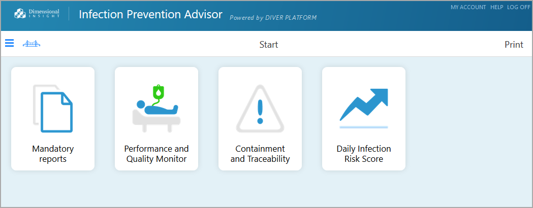 Sample Infection Prevention Advisor application home page.