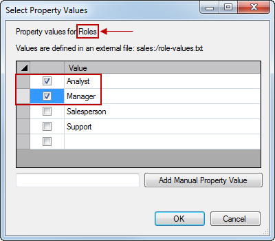 Select Property Values dialog box