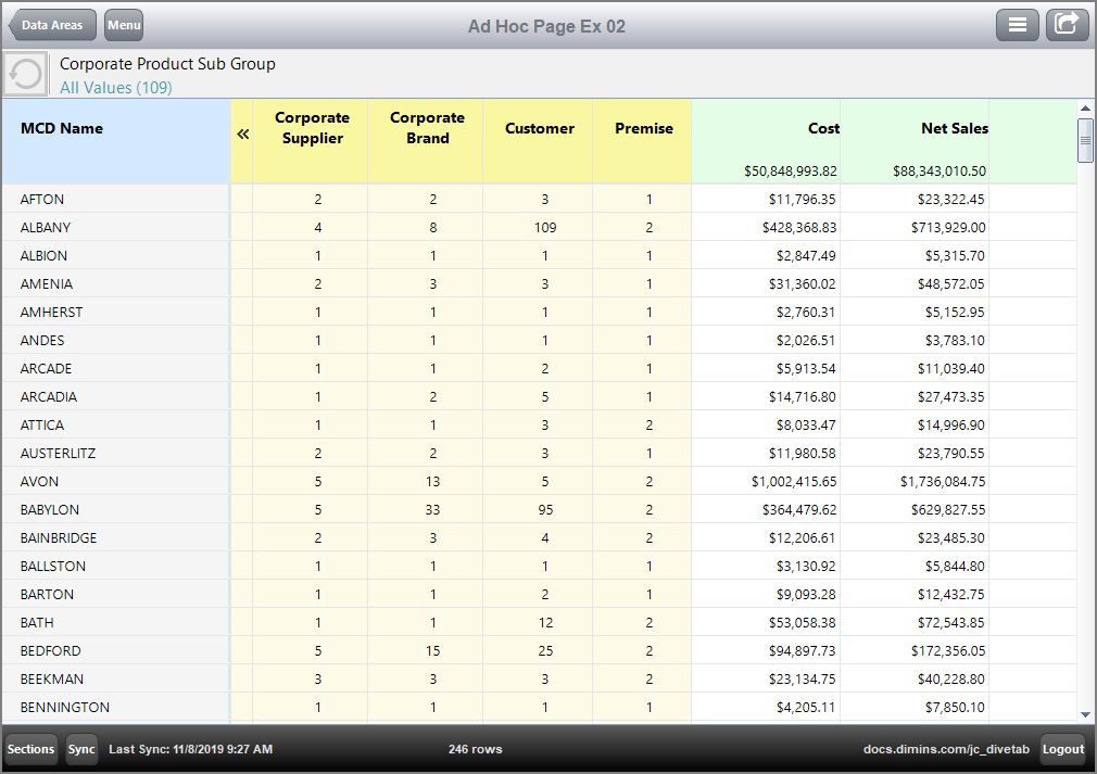 Ad Hoc page with multiple dimensions