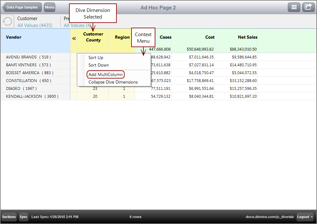 Adding multicolumn example