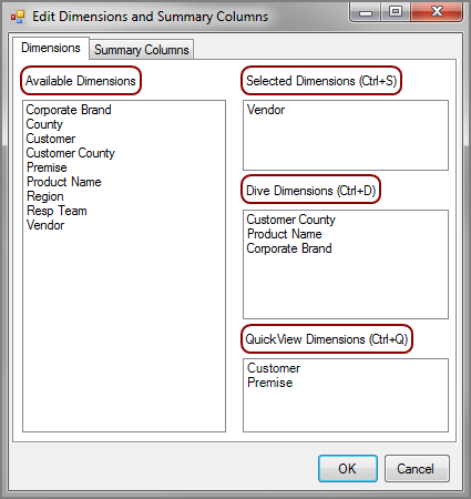 Example of the Dimensions tab of the Edit dialog