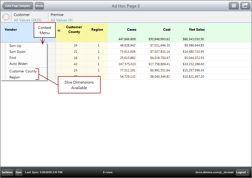 Switching dimensions example