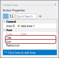 The Button Properties for the Untitled Area.